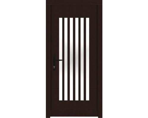 Haustür DW25 Kiefer/Eiche S82-Dunkelmahagoni 1000x2100 mm DIN Links (nach innen öffnend) Braune Innentür mit fünf vertikalen Glaseinsätzen