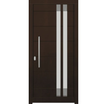 Porte d''entrée moderne avec poignée et deux bandes de verre