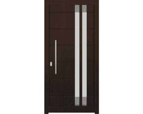 Porte d'entrée DW27 pin/chêne noyer 1000x2100 mm tirant gauche (ouverture vers l'intérieur) Porte d''entrée moderne avec poignée et deux bandes de verre