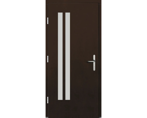 Porte avec deux ouvertures verticales et poignée de porte