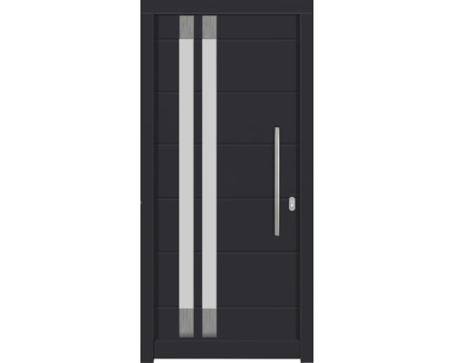 Porte d'entrée DW27 pin RAL 7016 gris anthracite 1000x2100 mm tirant droit (ouverture vers l'intérieur) Porte d''entrée avec deux panneaux de verre verticaux et poignée