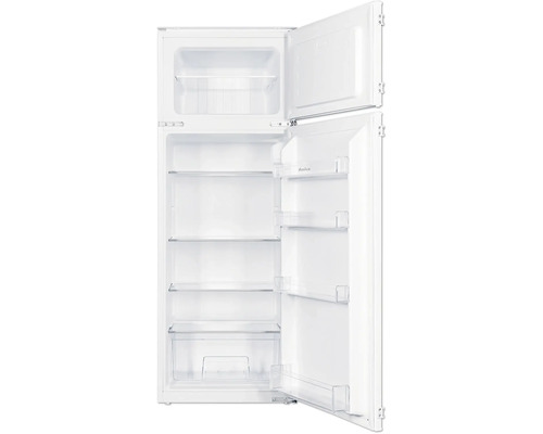 Réfrigérateur ouvert avec compartiment congélateur et étagères