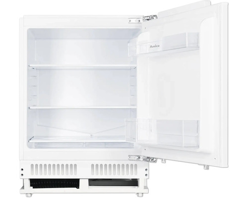 Réfrigérateur Amica blanc ouvert avec étagères