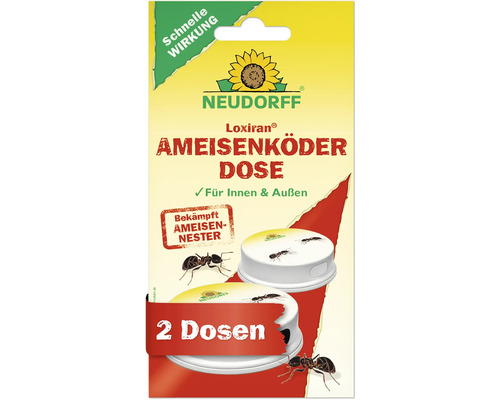 Ameisenköderdose Loxiran Neudorff 2 Stk, gebrauchsfertige Köderdose zur Ameisenbekämpfung auf Terrassen, Balkonen und in Gebäuden Neudorff Loxiran Ameisenköder Dose, Packung mit zwei Dosen zur Bekämpfung von Ameisen in Innenräumen und im Freien