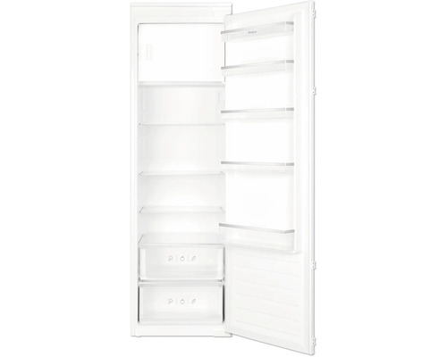 Réfrigérateur blanc ouvert avec étagères et tiroirs