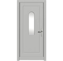 Porte intérieure grise avec ouverture de lumière et poignée de porte