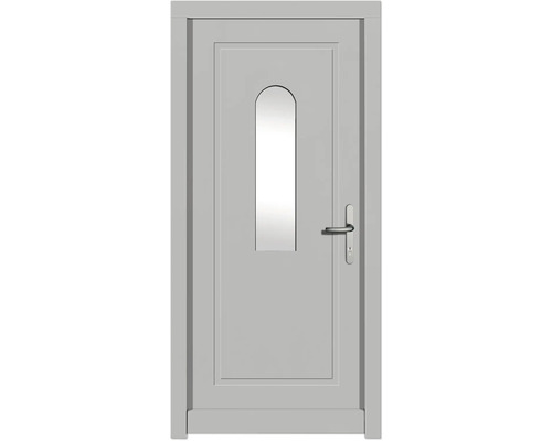 Porte d'entrée DW29 pin RAL 9016 blanc signalisation 1000x2100 mm tirant droit (ouverture vers l'intérieur) Porte intérieure grise avec ouverture de lumière et poignée de porte