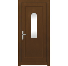 Porte d''entrée marron avec insert en verre et poignée de porte