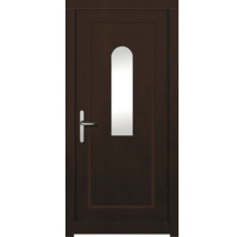 Porte d''entrée brune avec insert en verre et poignée de porte