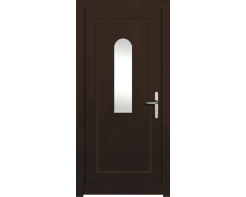 Porte d'entrée DW29 pin/chêne noyer 1000x2100 mm tirant droit (ouverture vers l'intérieur) Porte marron avec fenêtre en verre et poignée argentée