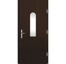Porte brune avec poignée de porte et insertion en verre