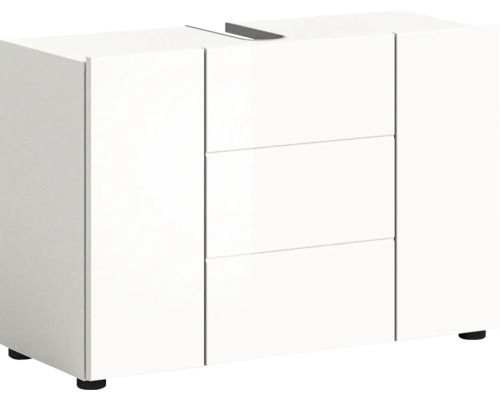 Xonox.home Waschtischunterschrank Vira BxHxT 82 x 56 cm x 34 cm Frontfarbe weiß hochglanz Weißer Waschbeckenunterschrank mit Schubladen und Türen für das Badezimmer