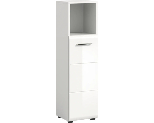 Armoire midi Xonox.home Ice lxhxp 30 x 110 cm x 30 cm couleur de façade blanc haute brillance Meuble de salle de bains blanc avec trois tiroirs et un compartiment ouvert