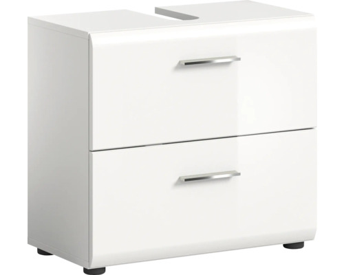 Meuble sous vasque Xonox.home Ice lxhxp 60 x 54 cm x 32 cm couleur de façade blanc haute brillance Meuble sous-vasque blanc avec deux tiroirs et poignées