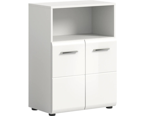 Weißes Sideboard mit offenem Fach und vier Schubladen