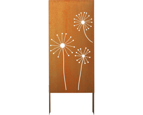 Sichtschutzelement palatino Space Stella 87 x 180 mm braun Gartenstecker aus Metall mit Löwenzahnmotiv