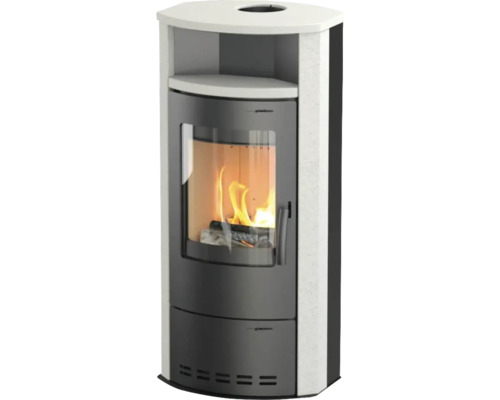 Kaminofen Thermia Cumulus V4L Kalkstein weiß 7 kW mit Wärmefach Kaminofen mit Holzfeuer und Ablageflächen