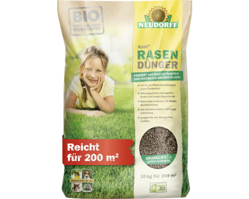 Azet engrais pour gazon Neudorff engrais organique 10 kg, 200 m² Paquet d''engrais pour gazon Neudorff Azet pour 200 mètres carrés