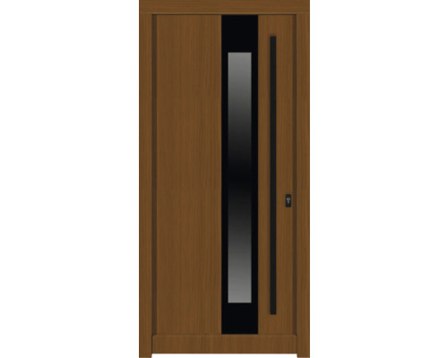 Porte d'entrée DW14a pin/chêne S52-Zeder 1000x2100 mm tirant droit (ouverture vers l'intérieur) Porte en bois avec insert en verre et poignée