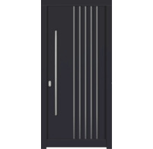 Porte d''entrée moderne avec éléments décoratifs verticaux et poignée