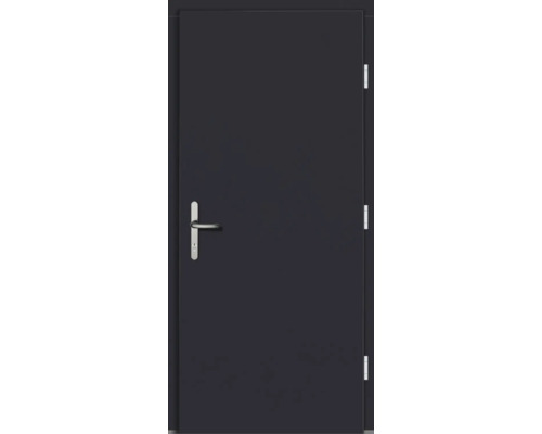 Geschlossene Tür mit Griff und Scharnieren