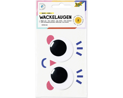 Yeux mobiles Basic Size L Ø 50 mm autocollants 2 pces