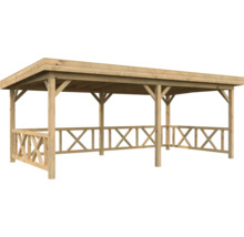 Pavillon de jardin en bois avec toit et clôture à lattes