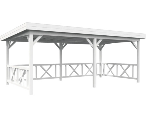Pavillon Palmako Lenna 16,6 m² Set 307 y compris garde-corps 588 x 300 cm blanc Pavillon blanc en bois avec rambarde