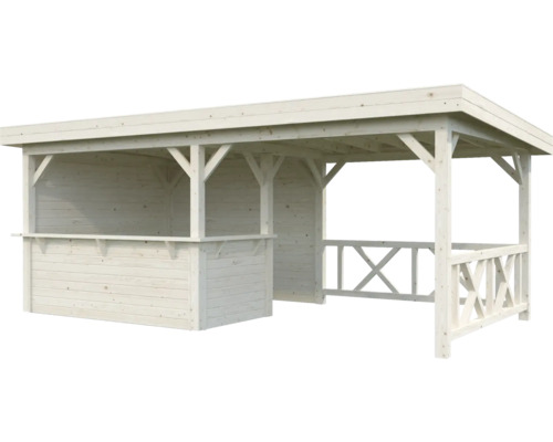 Holzpavillon mit Theke und Geländer