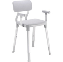 Chaise de douche avec dossier et accoudoirs, réglable en hauteur, pour la salle de bain