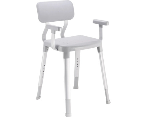 Chaise de douche REIKA Comfort SENDAI réglable en hauteur 560 - 670 mm avec accoudoirs gris/aluminium mat Chaise de douche avec dossier et accoudoirs, réglable en hauteur, pour la salle de bain