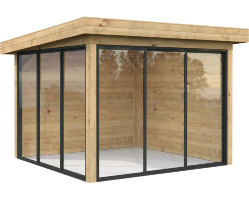 Pavillon Palmako Lenna Slide 8,3 m² Set 401 300 x 300 cm imprégné par immersion marron Abri de jardin en bois avec éléments en verre