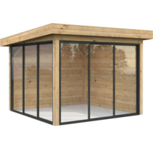 Pavillon de jardin en bois avec portes coulissantes en verre