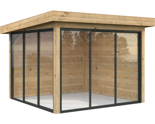 Pavillon Palmako Lenna Slide Plus 8,3 m² Set 701 300 x 300 cm imprégné par immersion marron Pavillon de jardin en bois avec portes coulissantes en verre