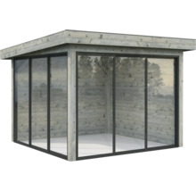 Abri de jardin en bois avec portes coulissantes en verre