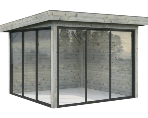 Abri de jardin en bois avec portes coulissantes en verre