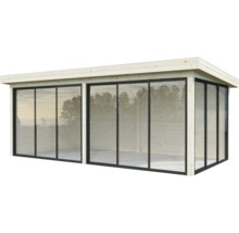 Abri de jardin moderne avec portes coulissantes en verre