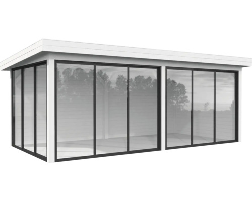 Abri de jardin moderne avec de grandes baies vitrées pour un maximum de lumière naturelle