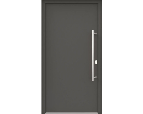 ARON HaustürBasic 3101 Aluminium-Kunststoff-Verbund RAL 7016 anthrazitgrau 1000x2000 mm einseitig flügelüberdeckend DIN Rechts inkl.Stoßgriffset,Innendrücker in Edelstahl,Profilzylinder mit 3 Schlüsseln Graue Haustür mit Türgriff