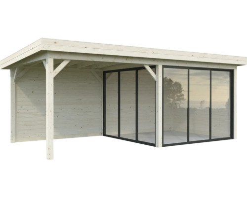 Pavillon Palmako Lenna Slide Plus 16,6 m² Set 705 588 x 300 cm imprégné par immersion Pavillon de jardin en bois avec portes coulissantes en verre