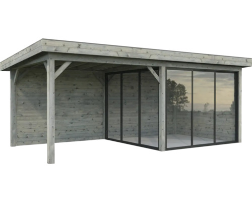 Pavillon Palmako Lenna Slide Plus 16,6 m² Set 705 588 x 300 cm imprégné par immersion gris Abri de jardin en bois avec portes coulissantes