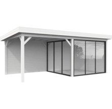 Pavillon blanc avec portes coulissantes en verre