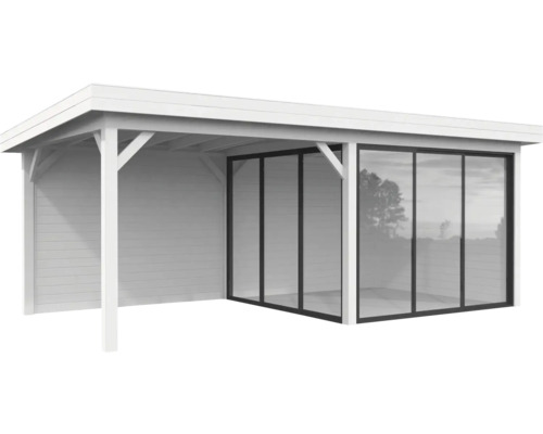 Pavillon blanc avec portes coulissantes en verre
