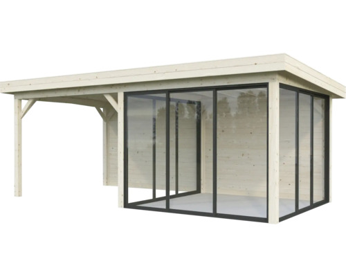 Abri de jardin en bois avec portes coulissantes en verre