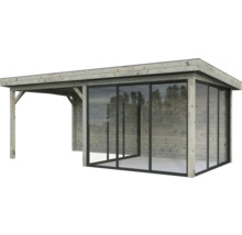 Abri de jardin en bois avec portes coulissantes en verre