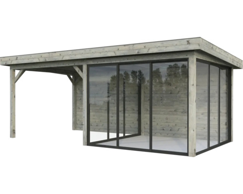Pavillon Palmako Lenna Slide 16,6 m² Set 406 588 x 300 cm imprégné par immersion gris Abri de jardin en bois avec portes coulissantes en verre