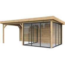 Maison de jardin en bois avec portes coulissantes en verre