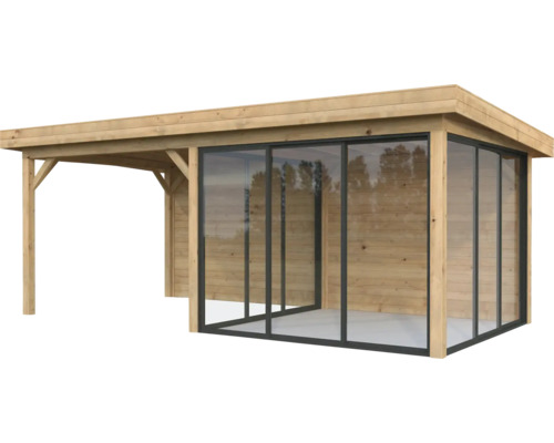 Maison de jardin en bois avec portes coulissantes en verre
