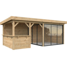 Pavillon de jardin en bois avec bar et parois coulissantes en verre