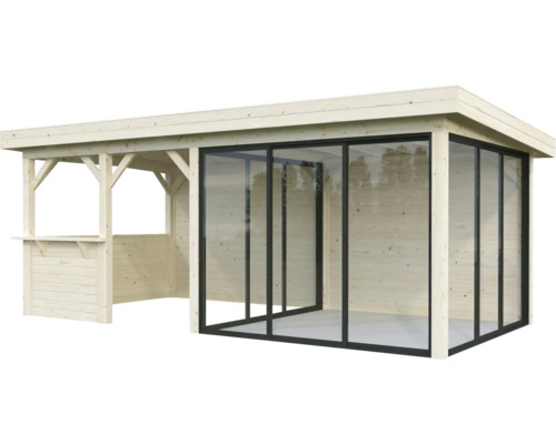Abri de jardin en bois avec portes coulissantes en verre